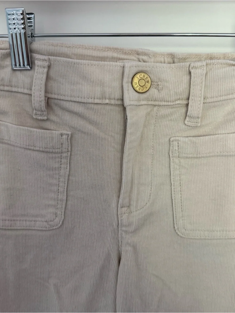 Girls' patch-pocket wide-leg corduroy pant size 7 cream ivory EUC cotton